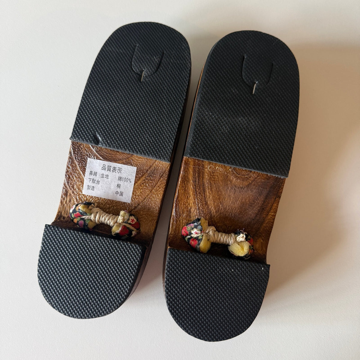 Vintage Japanese Style Geta Wooden Sandals Floral Cotton Strap 9.5 In Sz 6-6.5