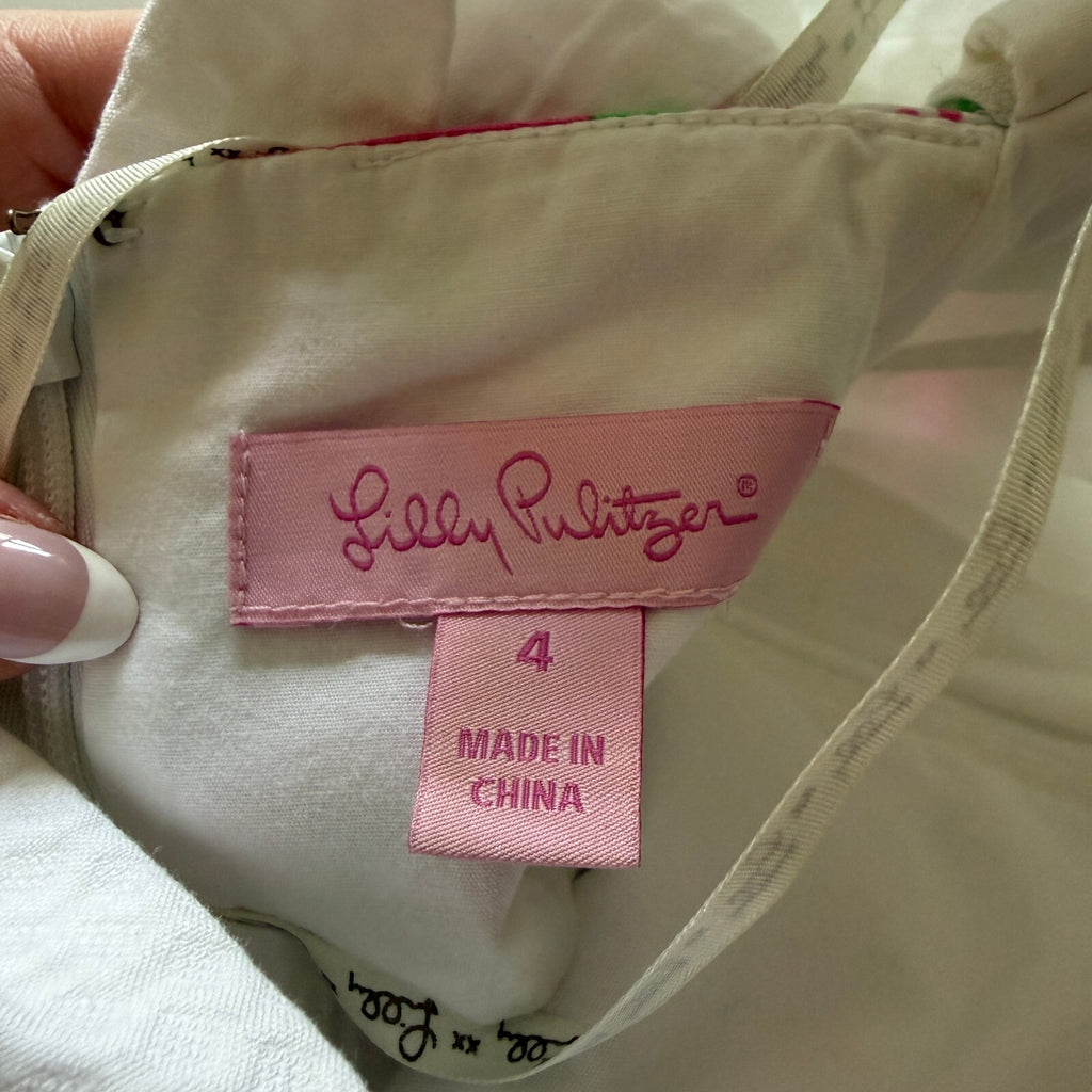 Lilly Pulitzer Women's Size 4 Strapless Cotton Dress with Pink and Green Floral