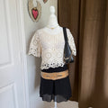 Rebellion Ivory Crochet Cropped Top Sz M 100% Cotton Boho Fairycore Festival