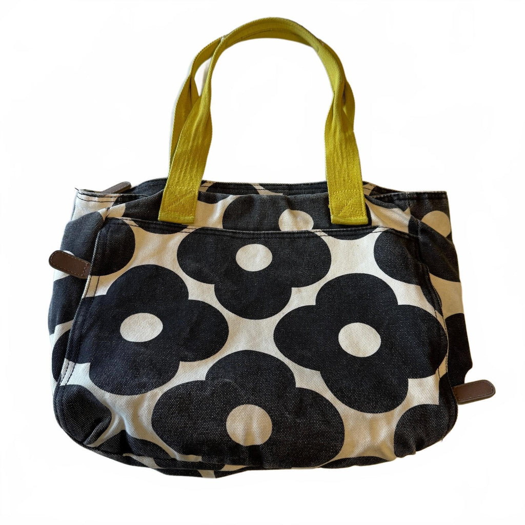 Orla Kiely Target Canvas Tote Bag Black White Floral Print Lime Handles Mod