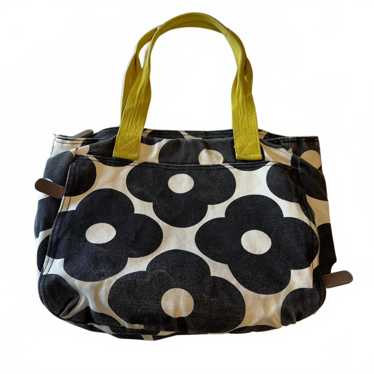 Orla Kiely Target Canvas Tote Bag Black White Floral Print Lime Handles Mod
