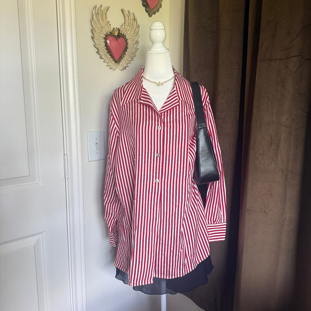 Valerie Stevens II Women's Red and White Vertical Stripe Silk Blouse Size 18W