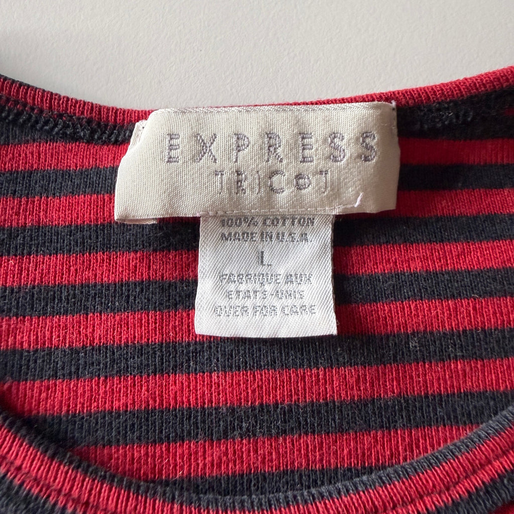 Express Red Black Striped Long Sleeve Top Grunge Punk Emo Vintage Sz L Cotton