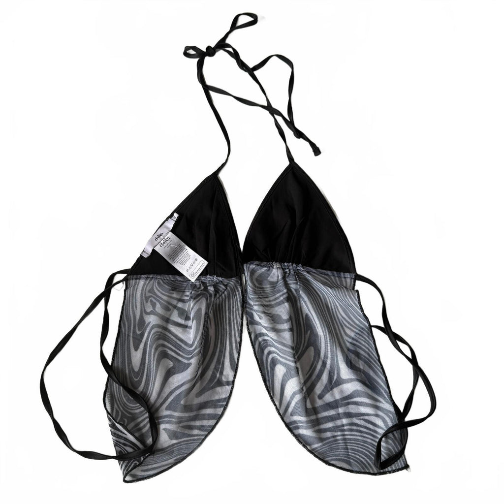 Adika Women's Sheer Zebra Print Halter Top Size XS Black and White