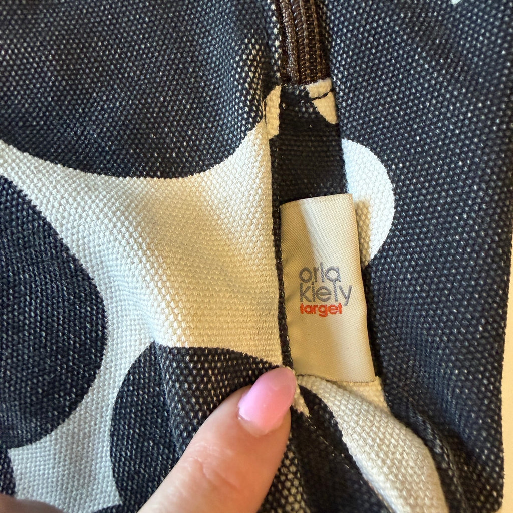 Orla Kiely Target Canvas Tote Bag Black White Floral Print Lime Handles Mod
