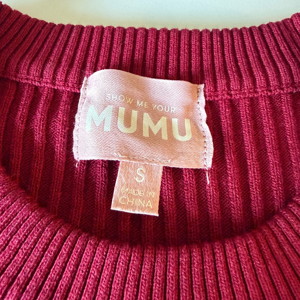 Show Me Your MuMu Fran Cranberry Mini Dress with Faux Fur Cuffs Sz Small