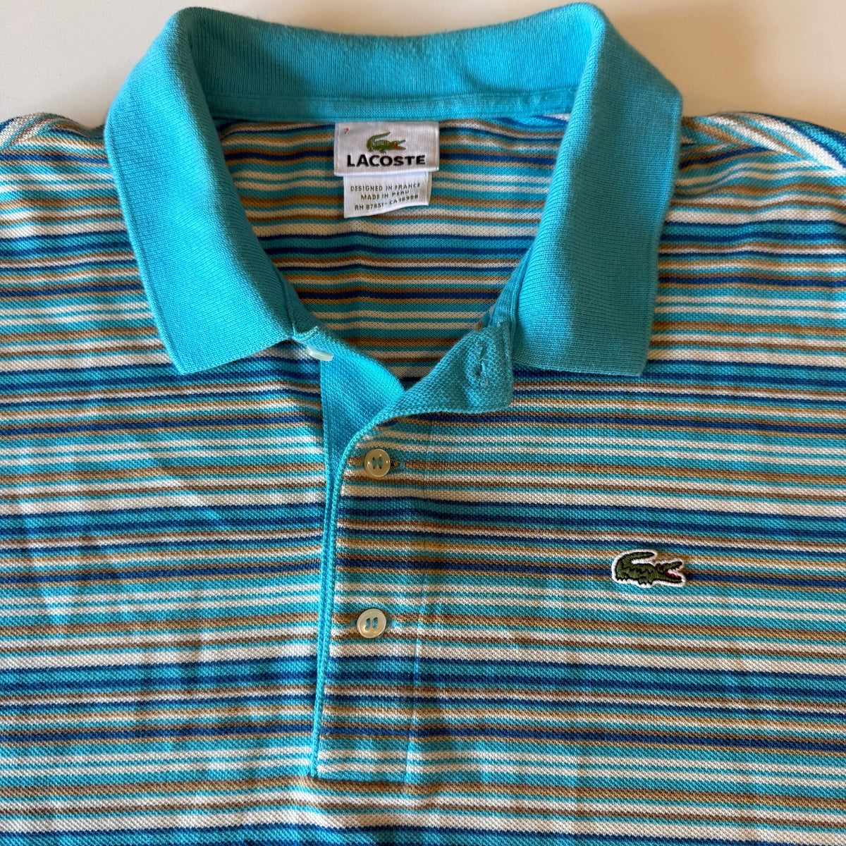 Lacoste Mens XXL Size 7 Striped Polo Shirt Blue Aqua Cotton Preppy Golf