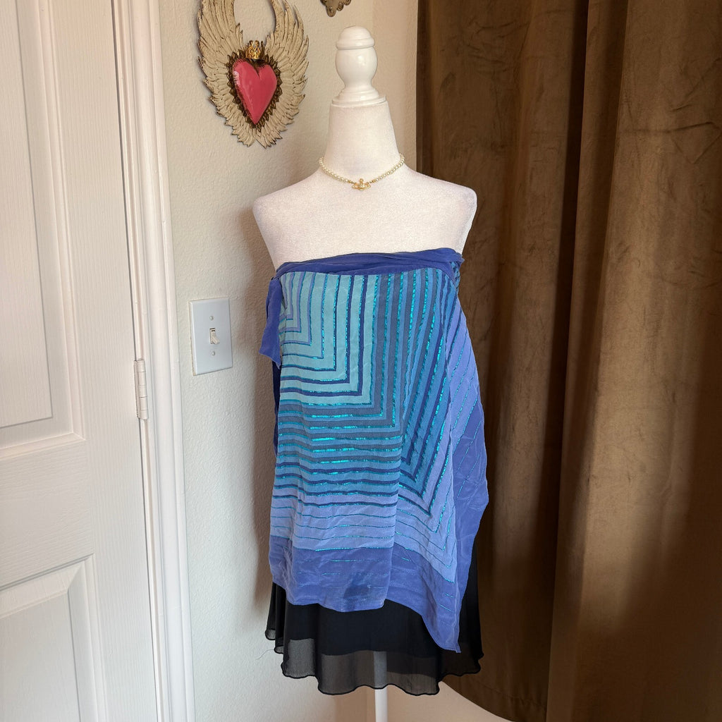 Gottex Luxury Swimwear Silk Sarong Convertible Blue Tie Detail Piece SZ Medium
