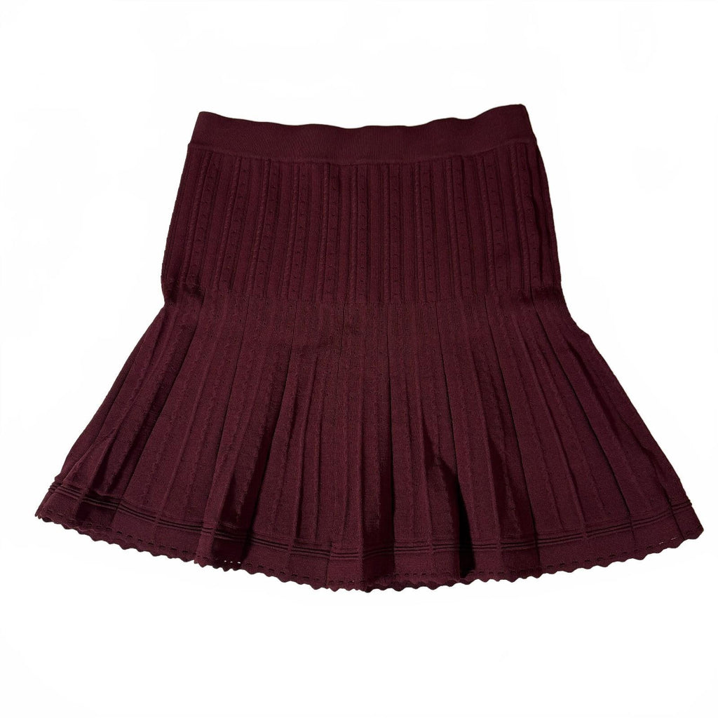 House of Harlow 1960 Knit Ruffled Hem Burgundy Mini Skirt Fall Winter Cozy Sz M