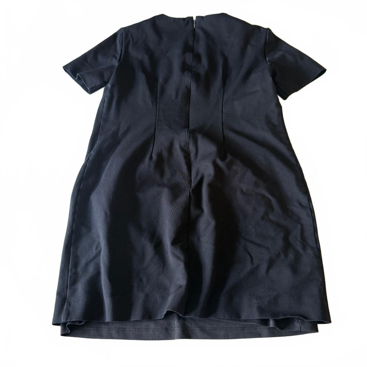 Ann Taylor Black Shift Dress Size 4 Gold Button Flap Pockets Short Sleeve Work