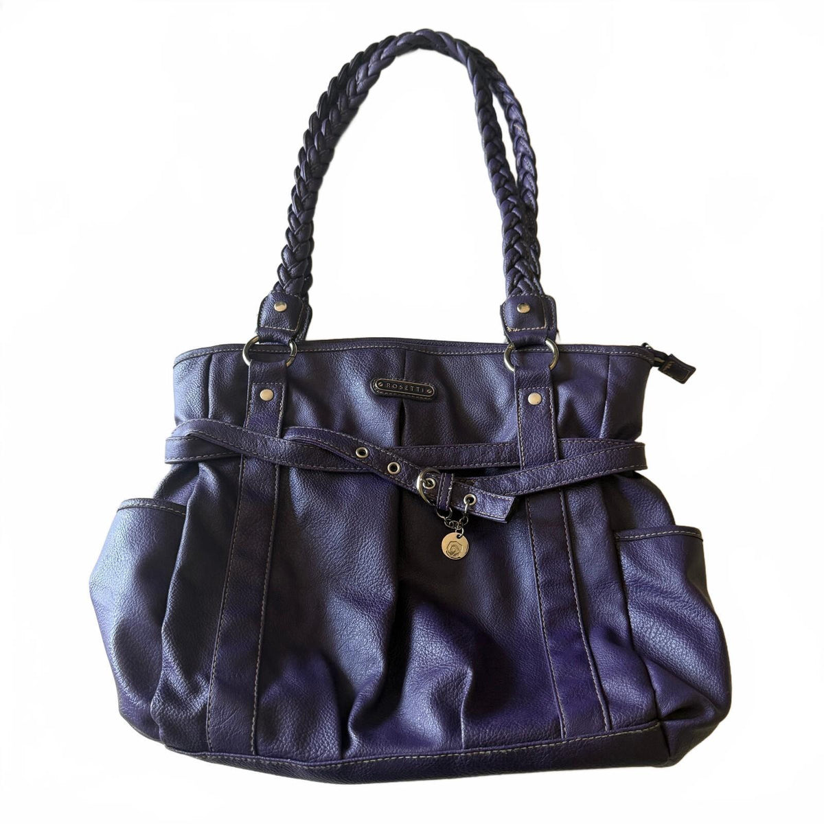 Rosetti Purple Faux Leather Satchel Tote Braided Handle Boho Y2K Purse