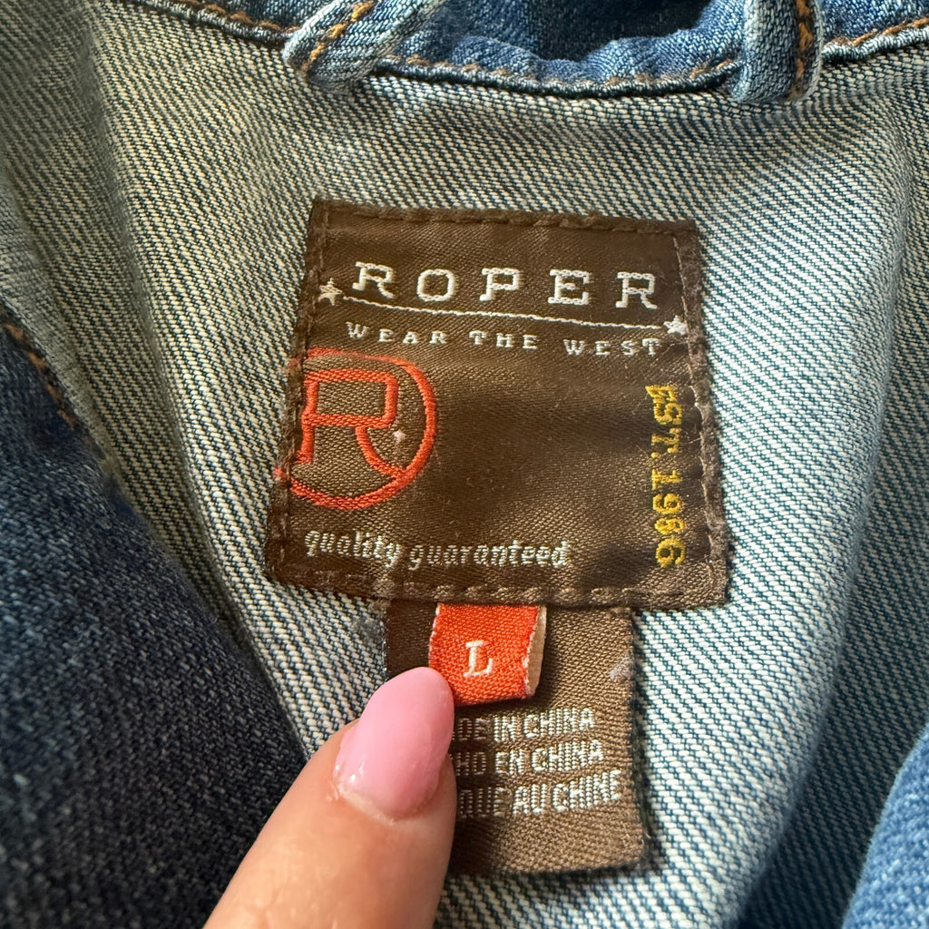 Roper Men's Fall Denim Trucker Jacket Sz L Western Wear the West Medium Wash