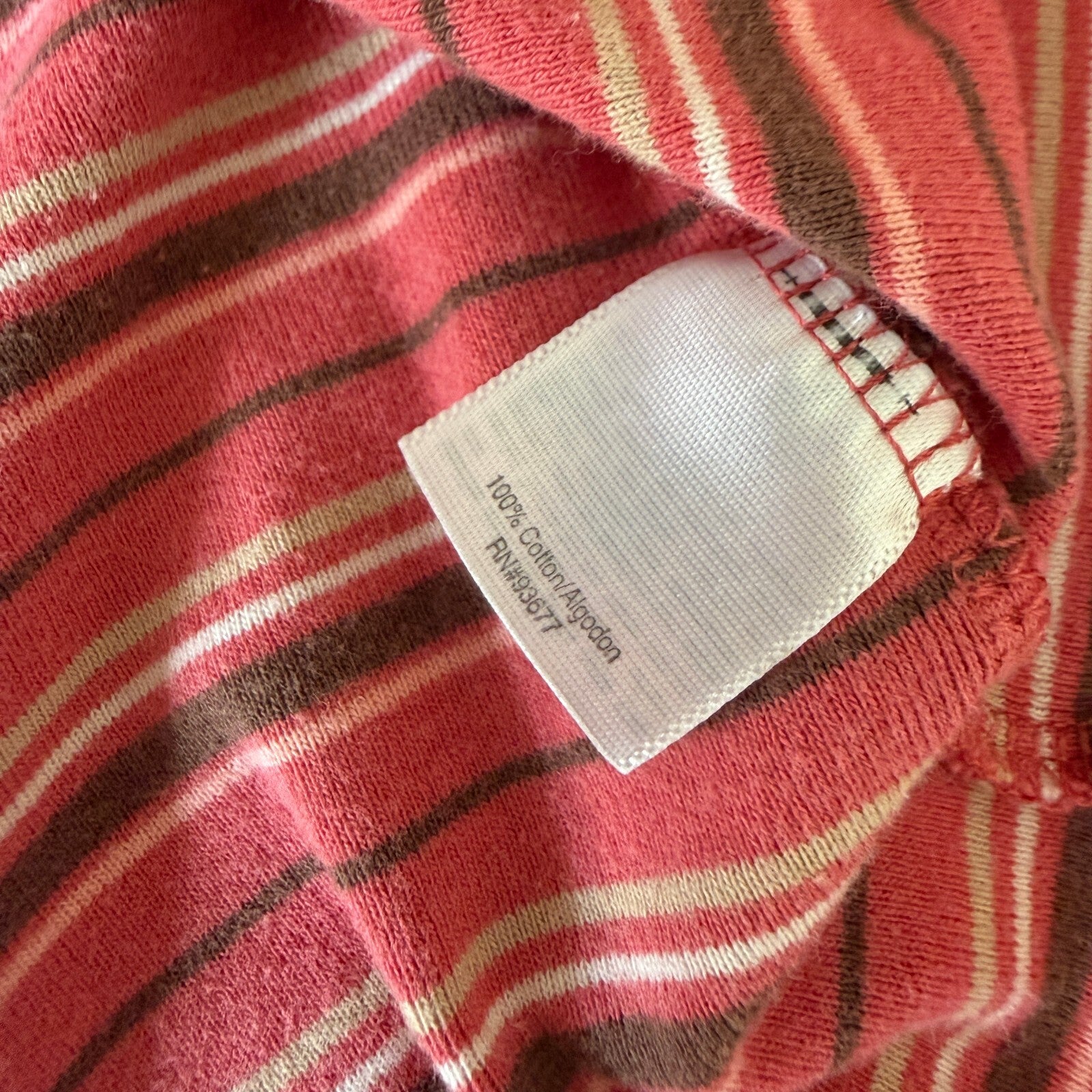 Women's Striped V-Neck Cotton Top in Coral and Brown 100% Cotton