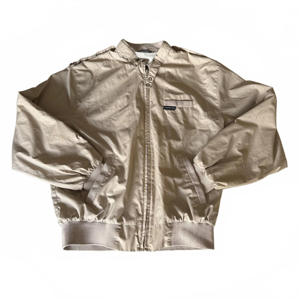 Vintage Members Only Iconic Racer Jacket Sz Medium Long Khaki Tan 80s 90s Era