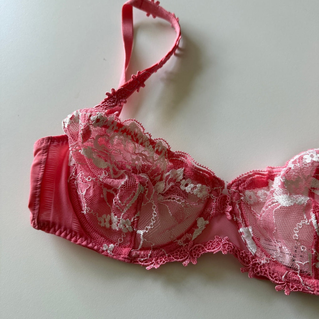 Simone Perele Coral Pink Lace Bra Sheer Floral French Luxury Lingerie Coquette