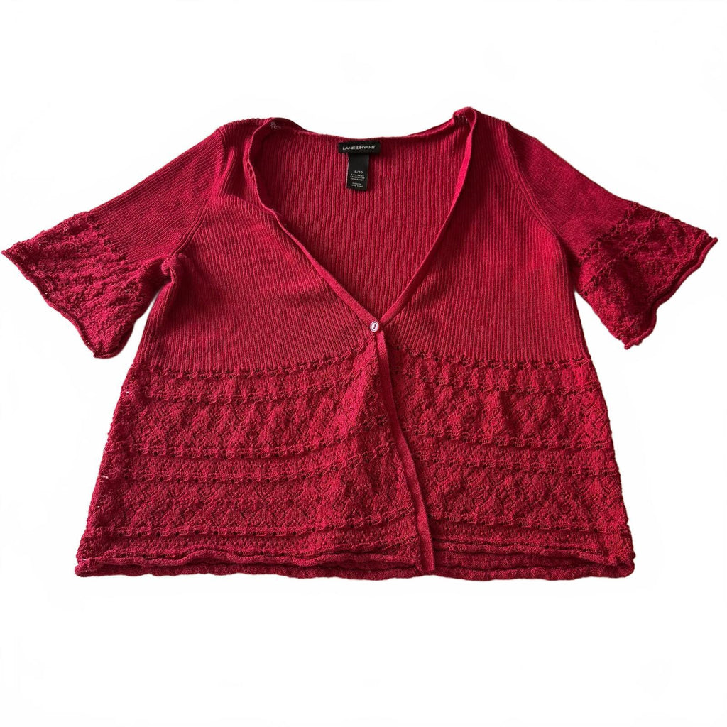 Lane Bryant Red Crochet Knit Tie Front Cardigan Boho Coquette Plus Size 18/20
