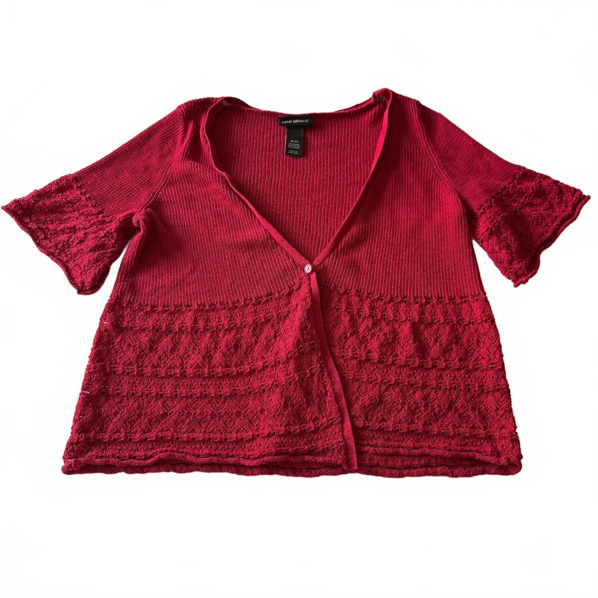 Lane Bryant Red Crochet Knit Tie Front Cardigan Boho Coquette Plus Size 18/20