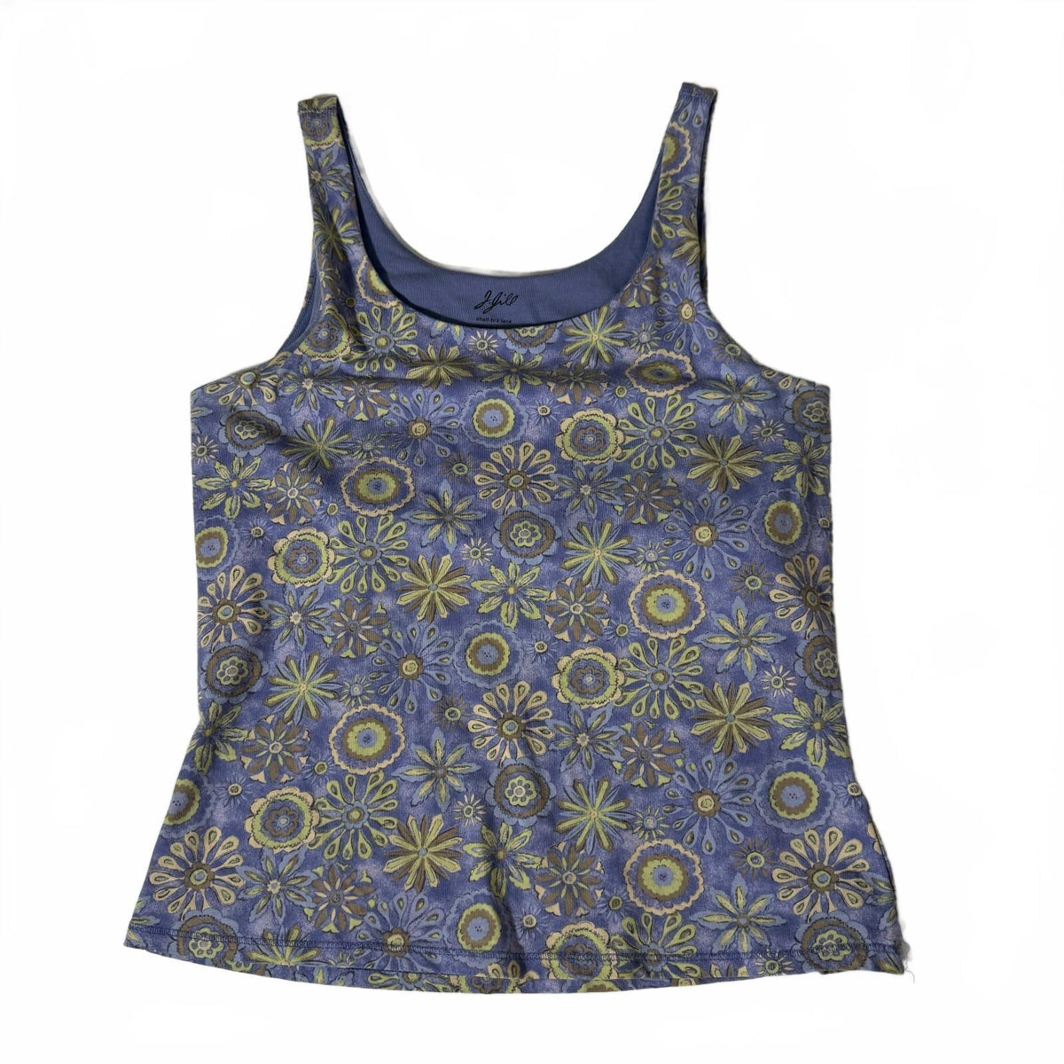 J. Jill Whimsical Floral Print Tank Top with Shelf Bra Cotton 90s Whimsigoth