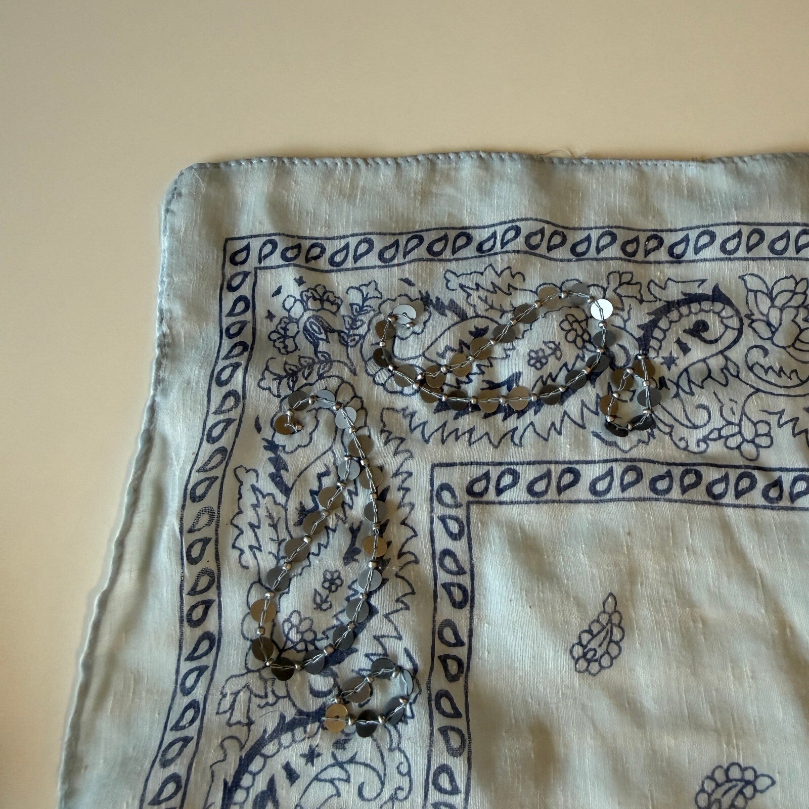 Steve Madden Y2K Sequin Detail Beaded Light Blue Bandana Accessory
