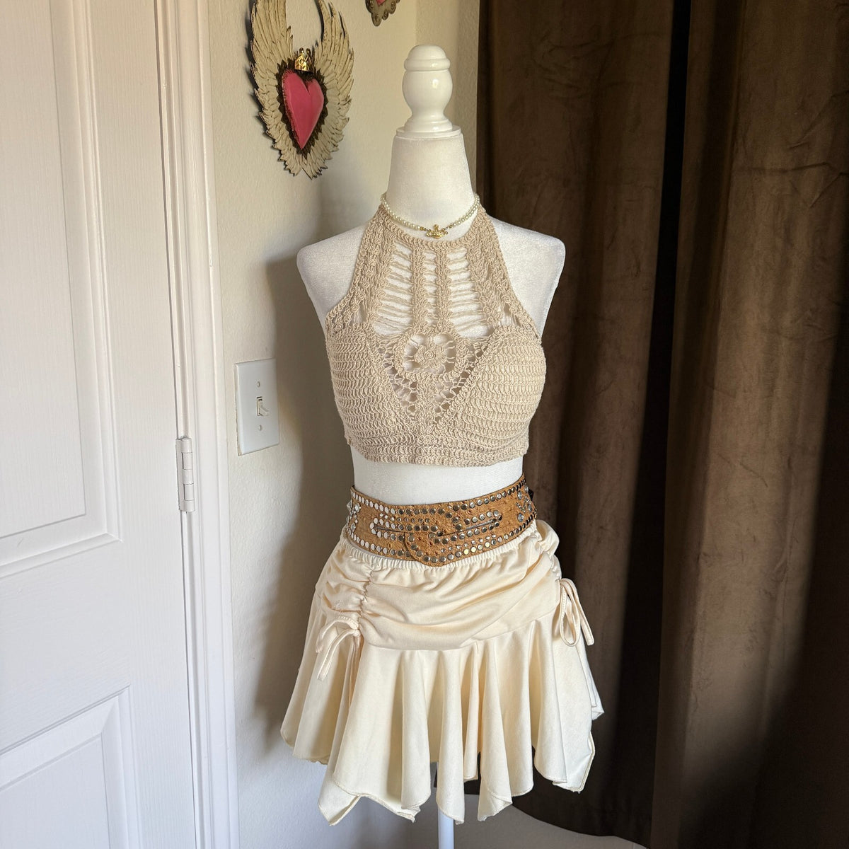 Cream Crochet Halter Crop Top Festival Boho Fairycore Beach Vacation No Tags