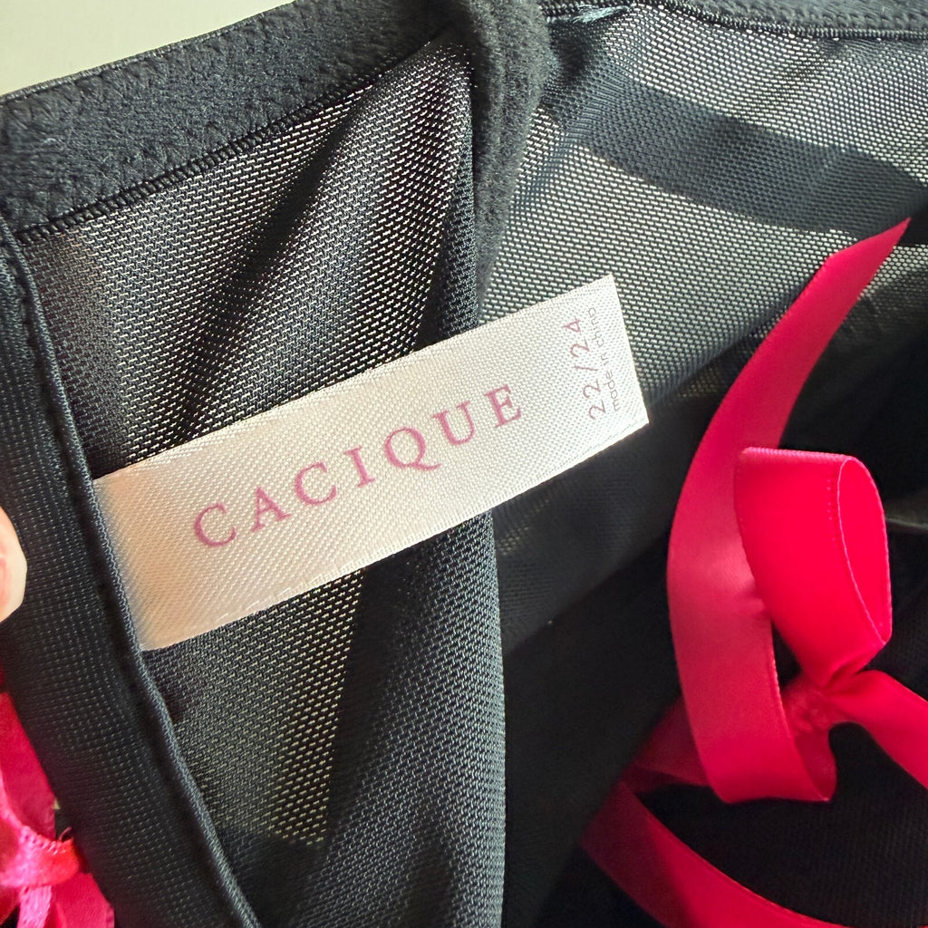 Cacique Black Pink Rosette Lace Up Bustier Cami Plus 22/24 Fairycore Coquette