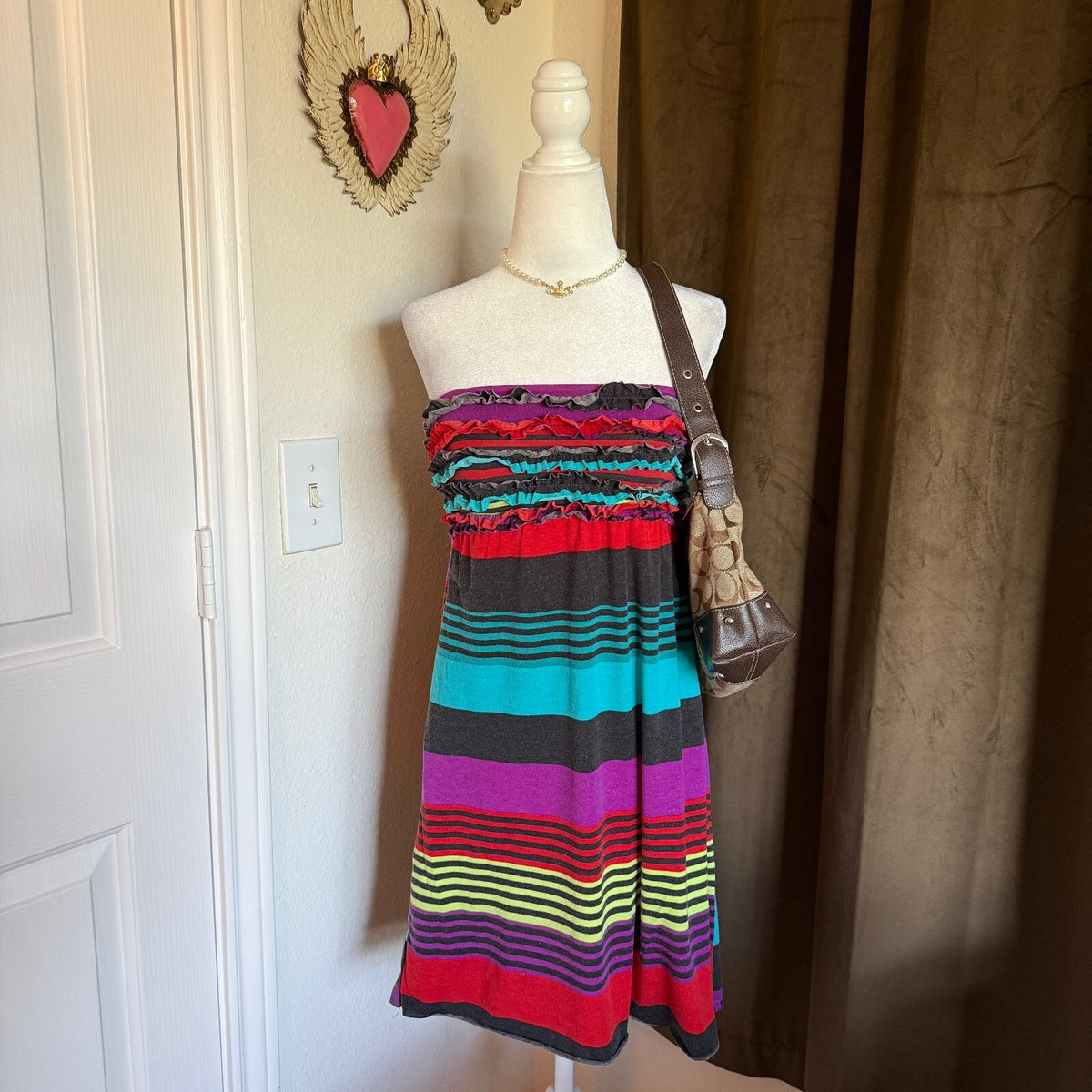 Xhilaration Women's Strapless Multicolor Striped Tube Dress Size Small Petite