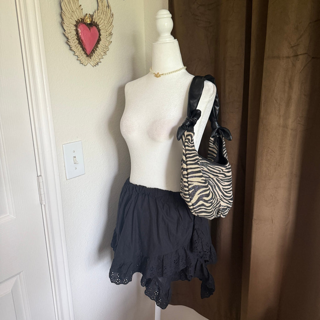 Medium Zebra Print Handbag with Knotted Black Handle