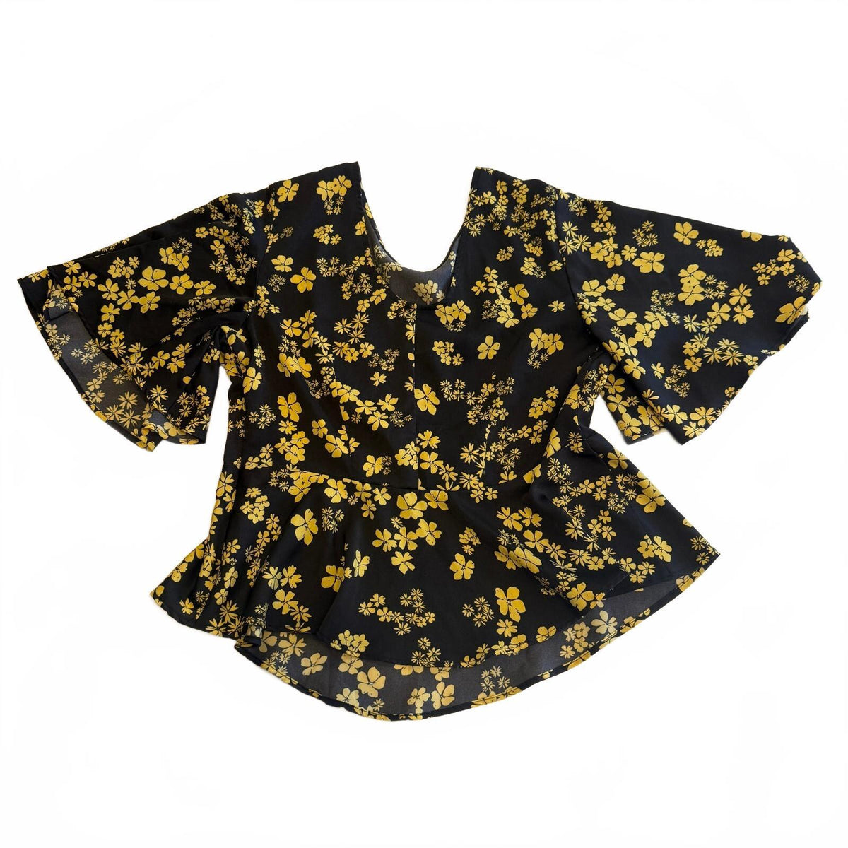 Who What Wear Women's Black and Yellow Floral Peplum Blouse Size Small