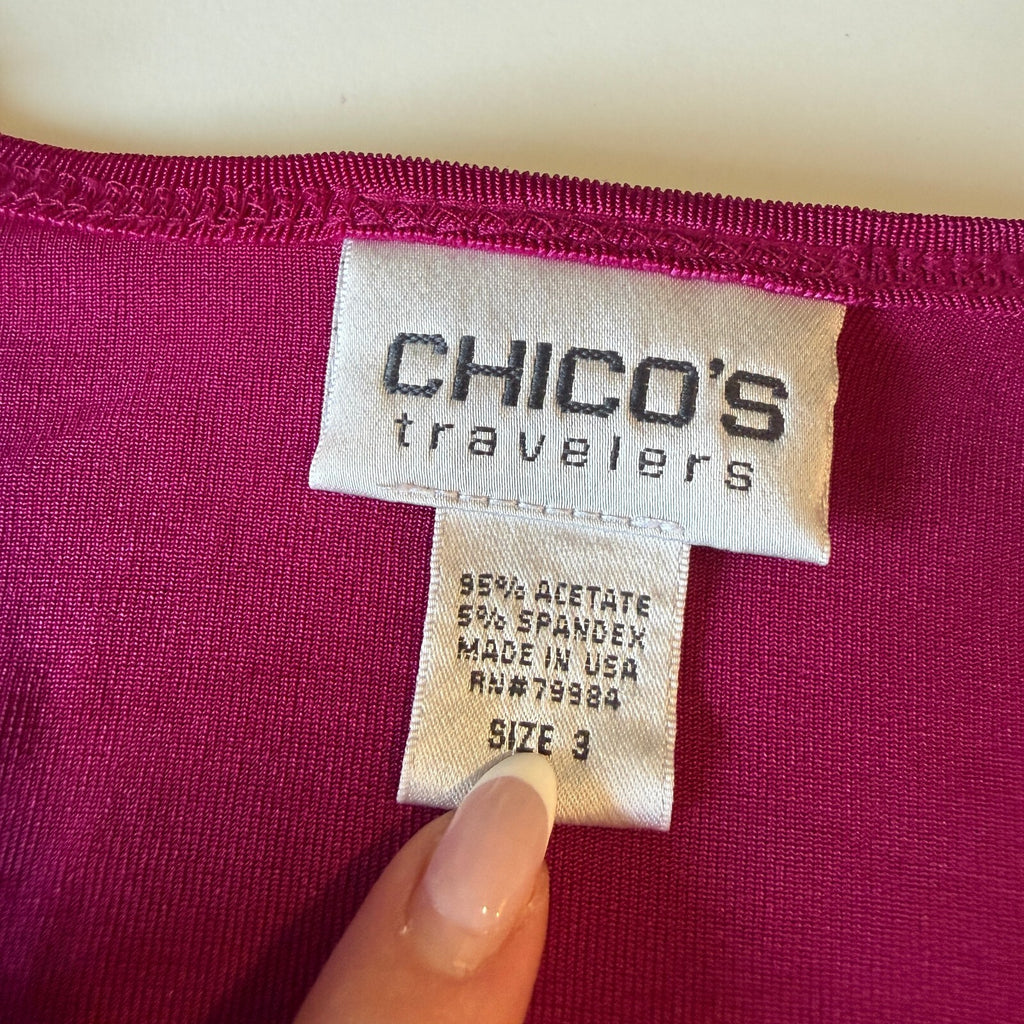 Chico's Travelers Magenta Front Tie Cardigan Size 3, 95% Acetate 5% Spandex, USA
