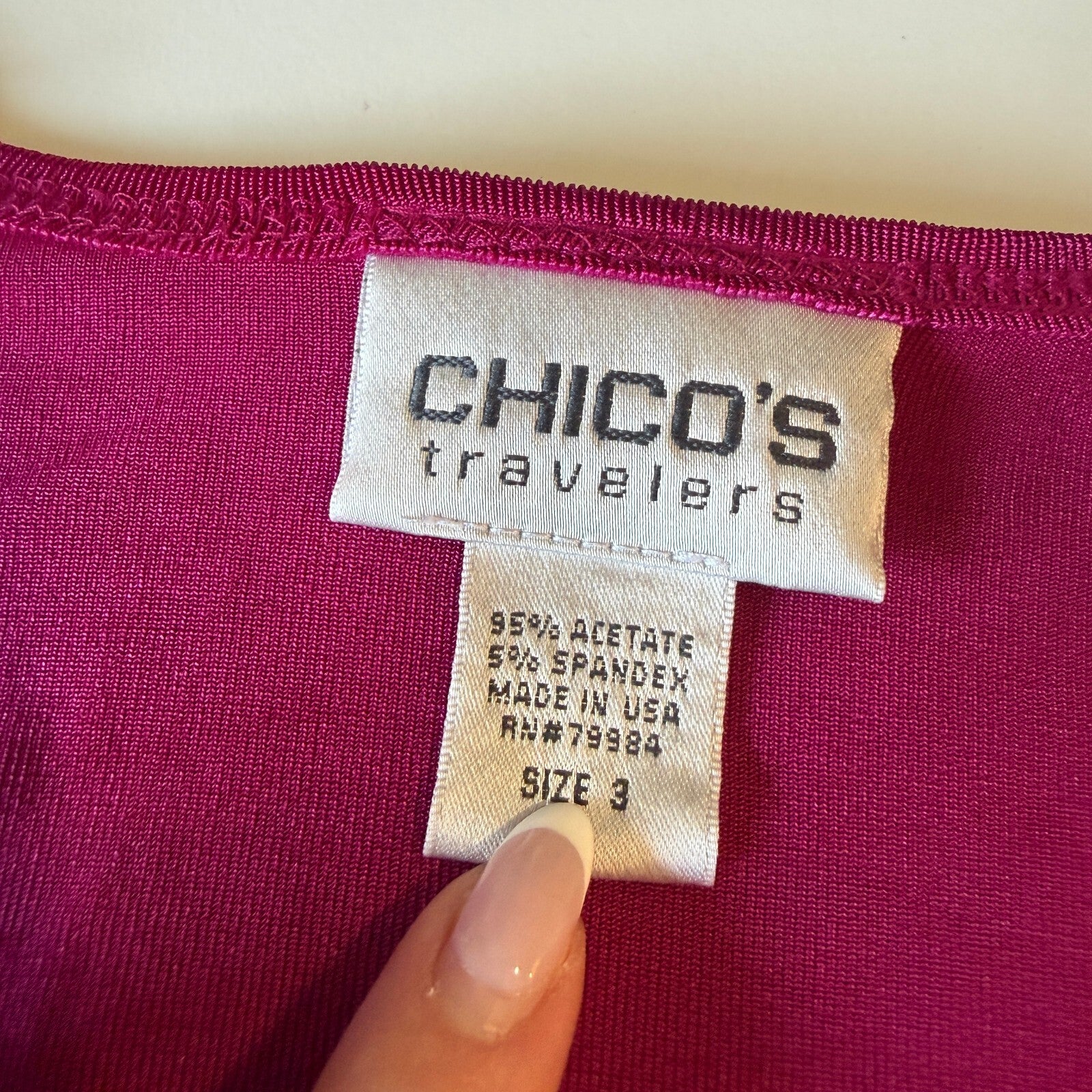 Chico's Travelers Magenta Front Tie Cardigan Size 3, 95% Acetate 5% Spandex, USA