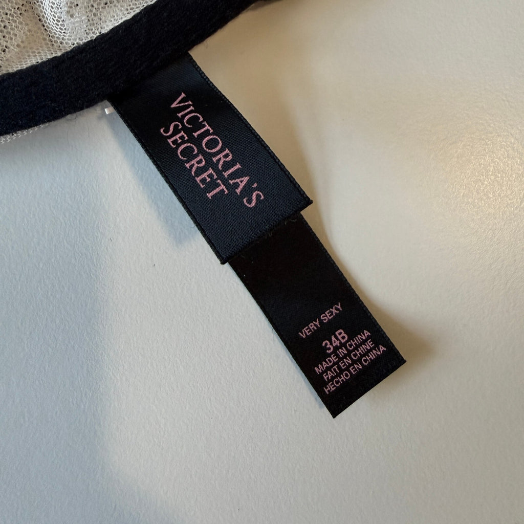 Victoria's Secret Very Sexy 34B Lace Strappy Cage Bra Black White Y2K
