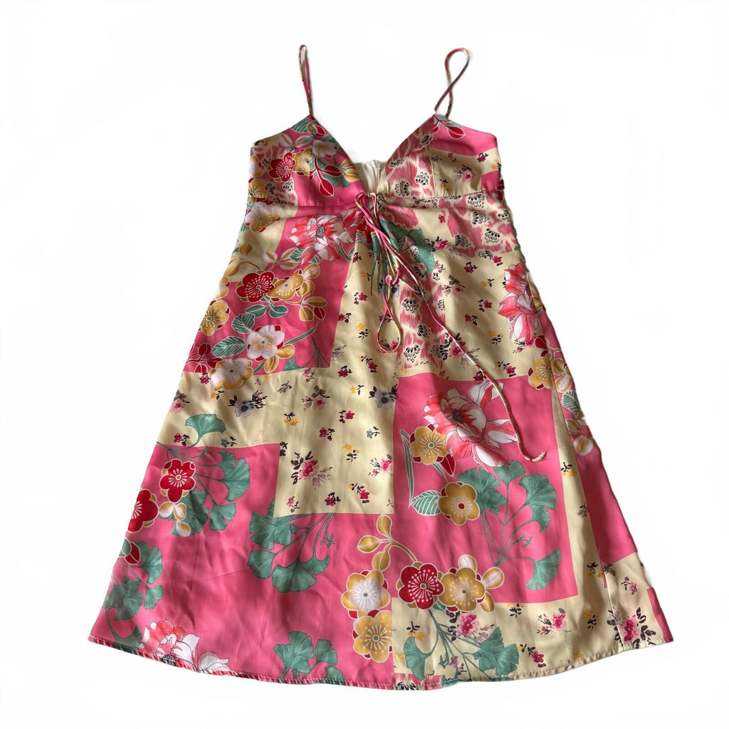 Zara Women's Silky Patchwork Floral Mini Dress Tie Detail Women's XS