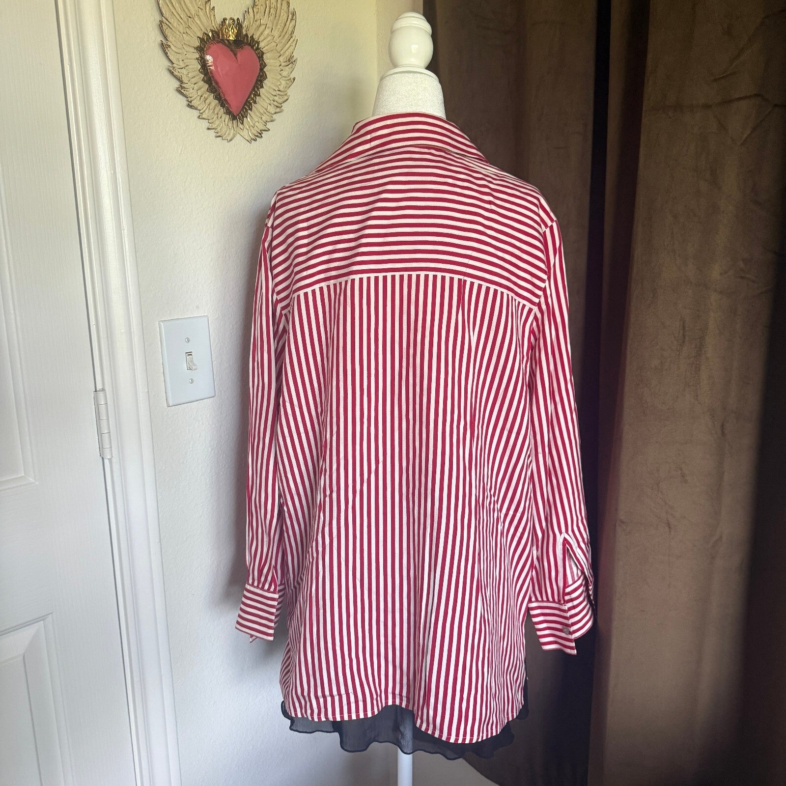Valerie Stevens II Women's Red and White Vertical Stripe Silk Blouse Size 18W