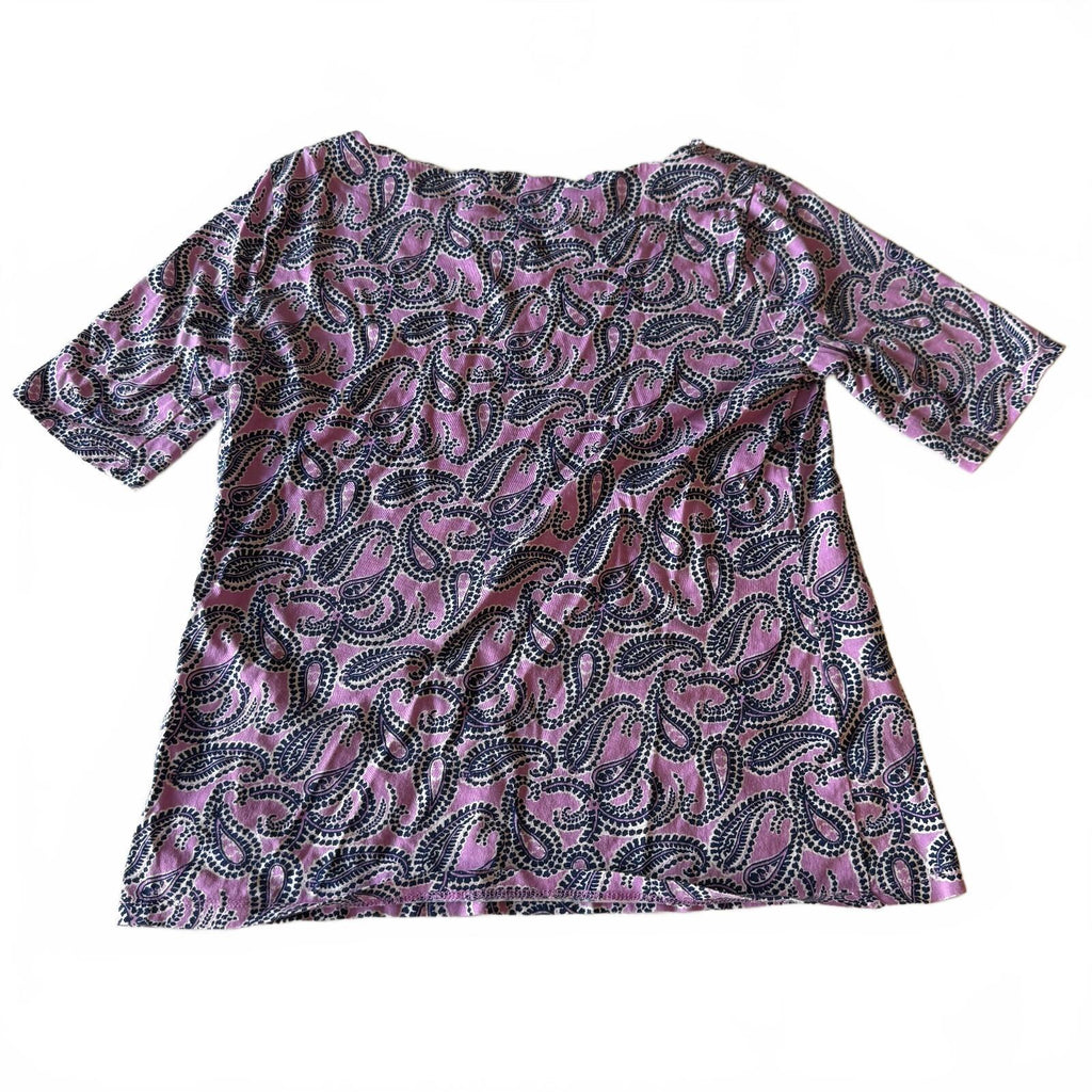 Talbots Pima Cotton Purple Navy Paisley Print Short Sleeve Top Size XS