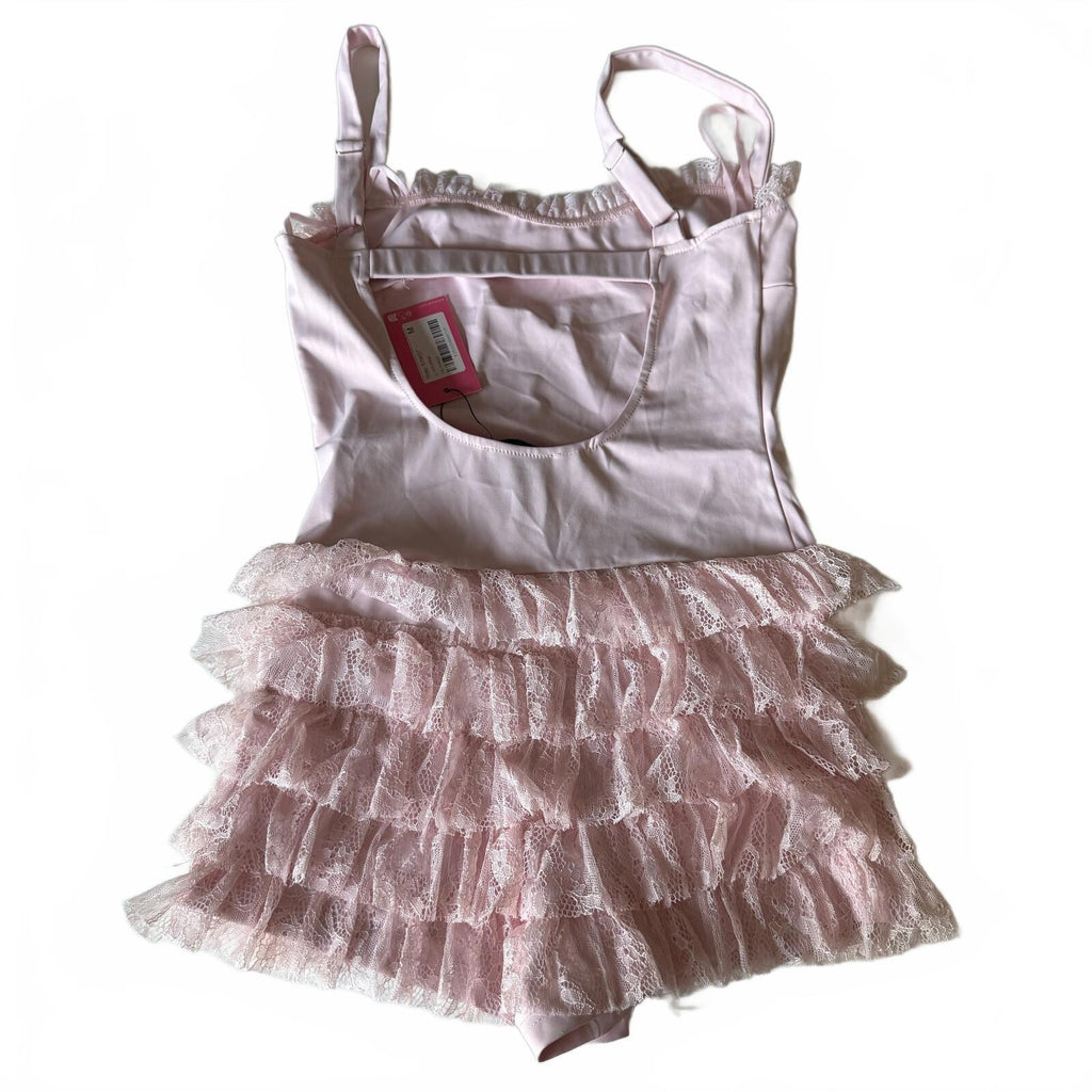 Edikted Lacey Ruffle Baby Pink Women's Romper Brand NWT Sz Medium