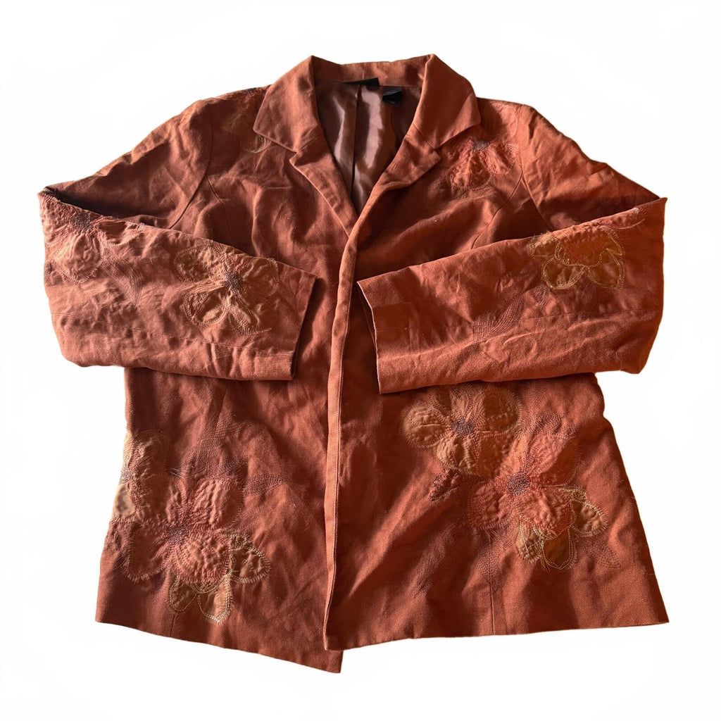 Studio by Liz Claiborne Rust Linen Fall Blazer Floral Embroidered Sz 18W Plus