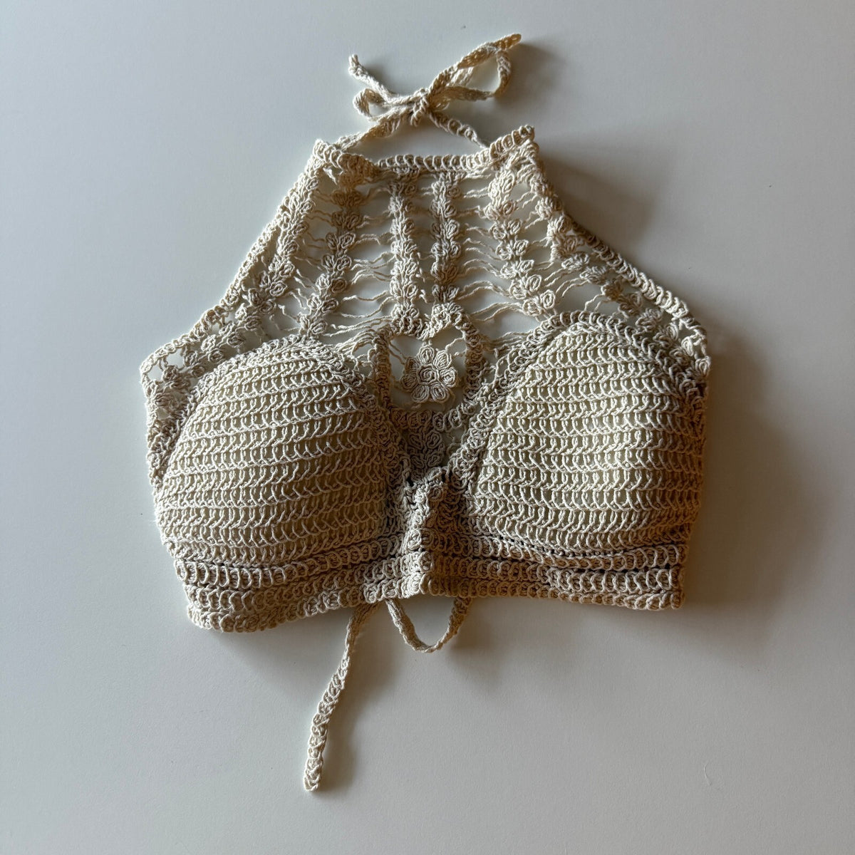 Cream Crochet Halter Crop Top Festival Boho Fairycore Beach Vacation No Tags