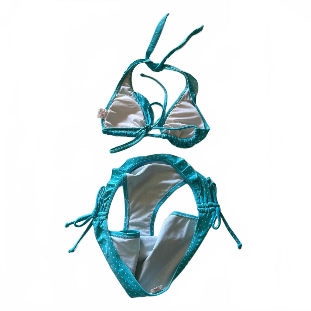 Y2K Xhilaration Blue Frilly Polka Dot Ruffled Bikini Set Size Large Coquette