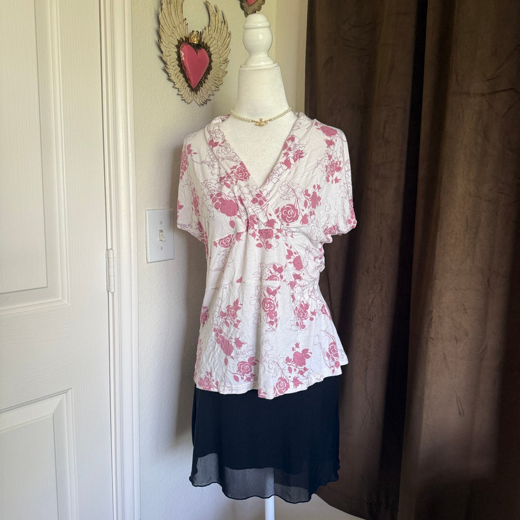 Cool Nights by Soma Floral Print V-Neck Short Sleeve Top Size M