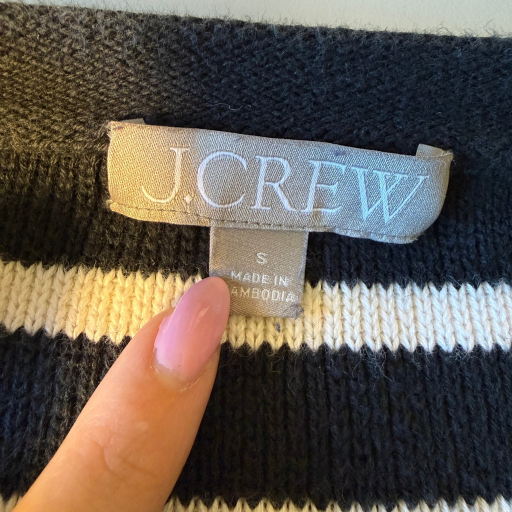 J. Crew Emile Sweater Lady Jacket Cardigan Black Stripe Gold Buttons Preppy Sz S