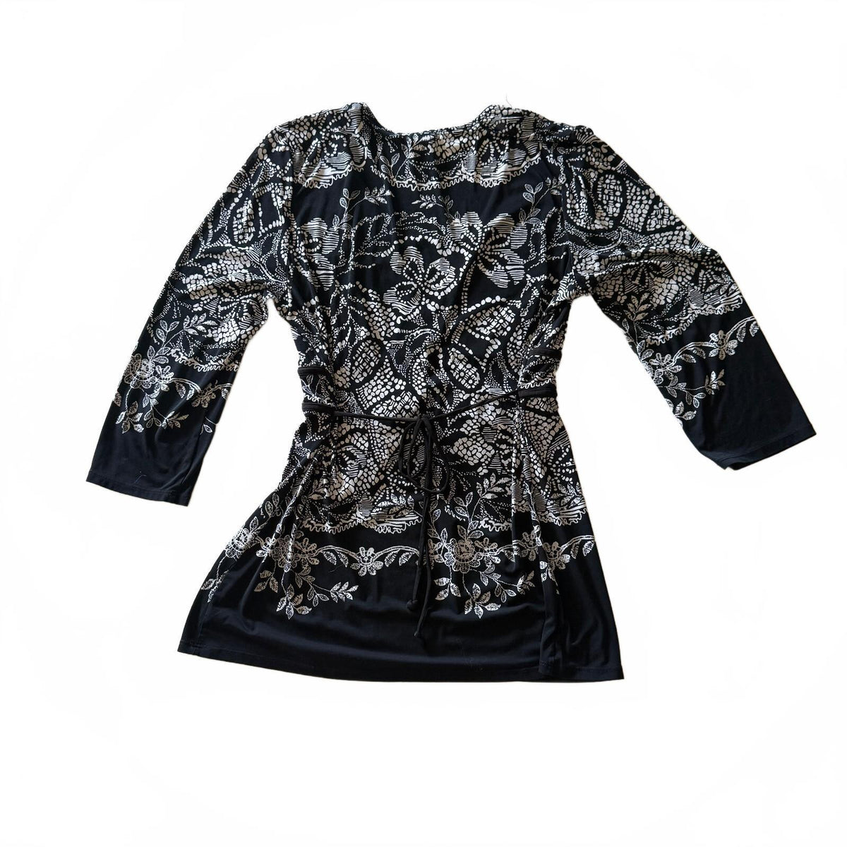 In Bloom by Jonquil Black Floral Lace Detail Tie Back V-Neck Blouse Corporate