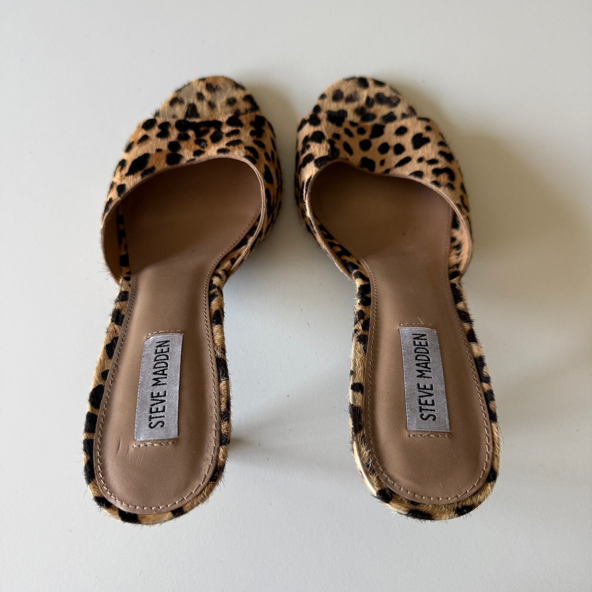 Steve Madden Erin Leopard Cow Hair Stiletto Mule Heels Y2K Animal Print Sz M