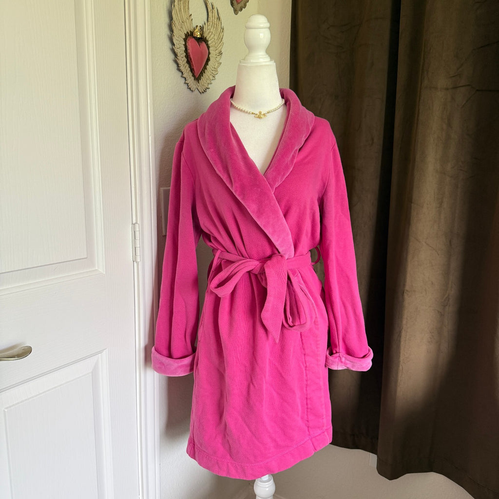 Victoria's Secret Hot Pink Belted Velour Robe Y2K Coquette Girly Dressing Gown