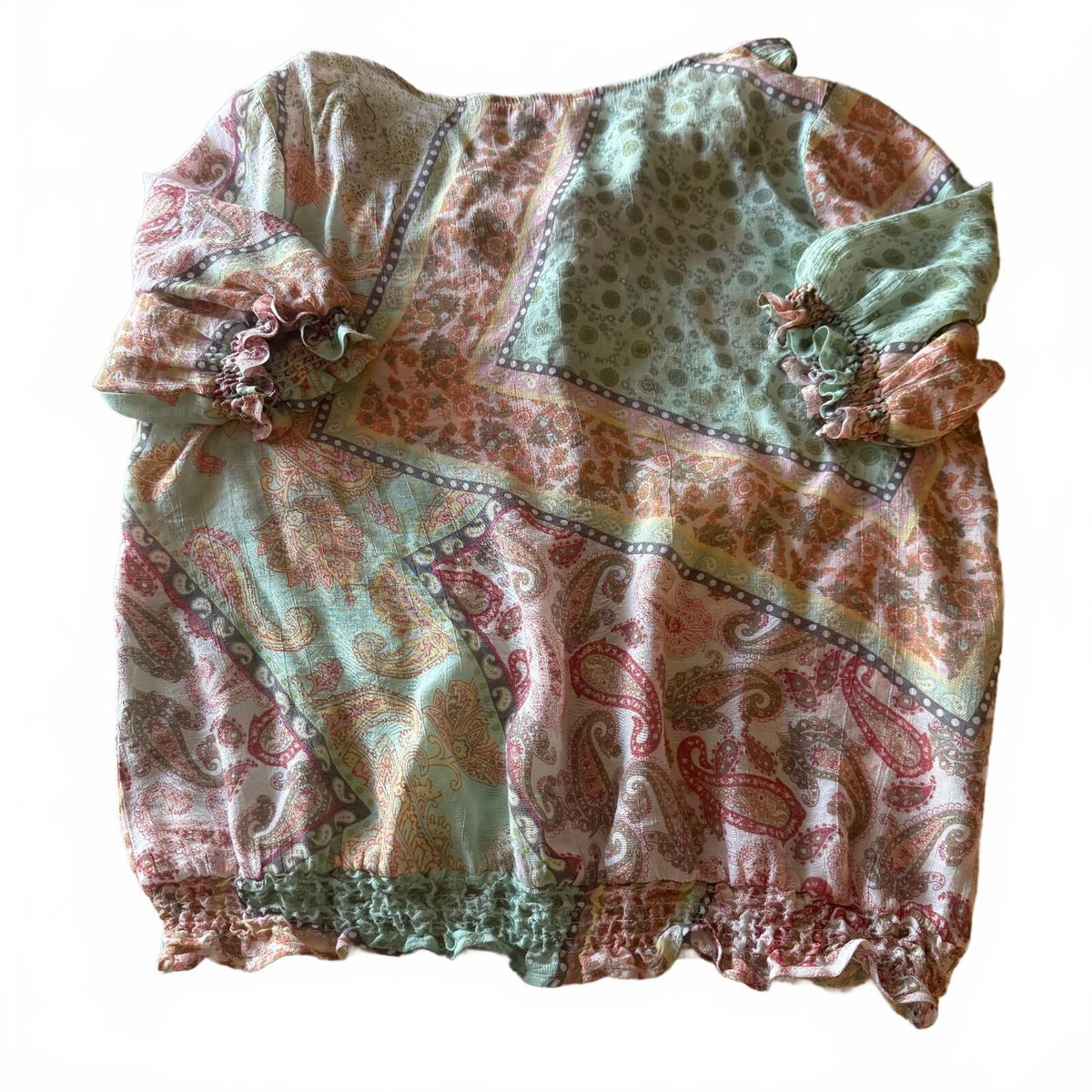 Olivia & Martin Patchwork Boho Paisley Ruffle Blouse Cottagecore Fairycore Top