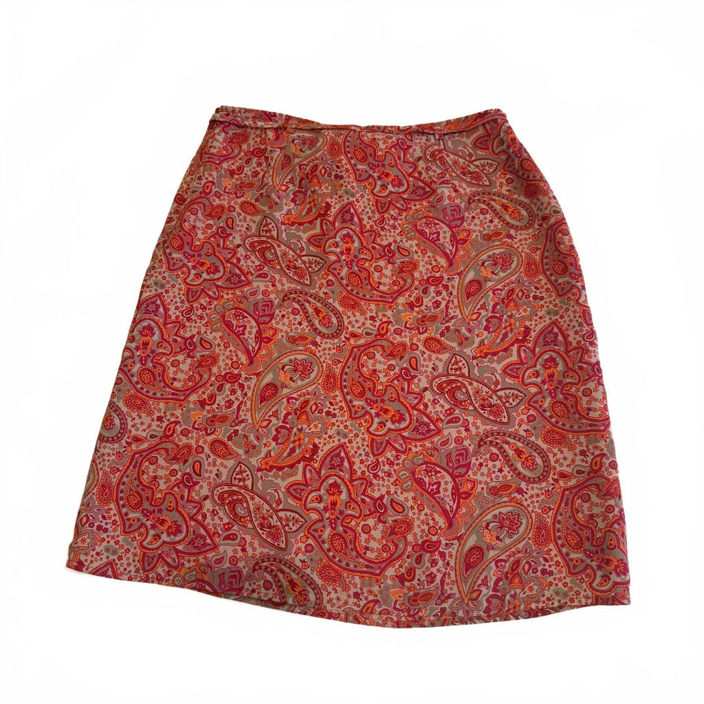 Vtg Apostrophe Women's Size 8 Red and Orange Paisley Tie Detail Coquette Skirt