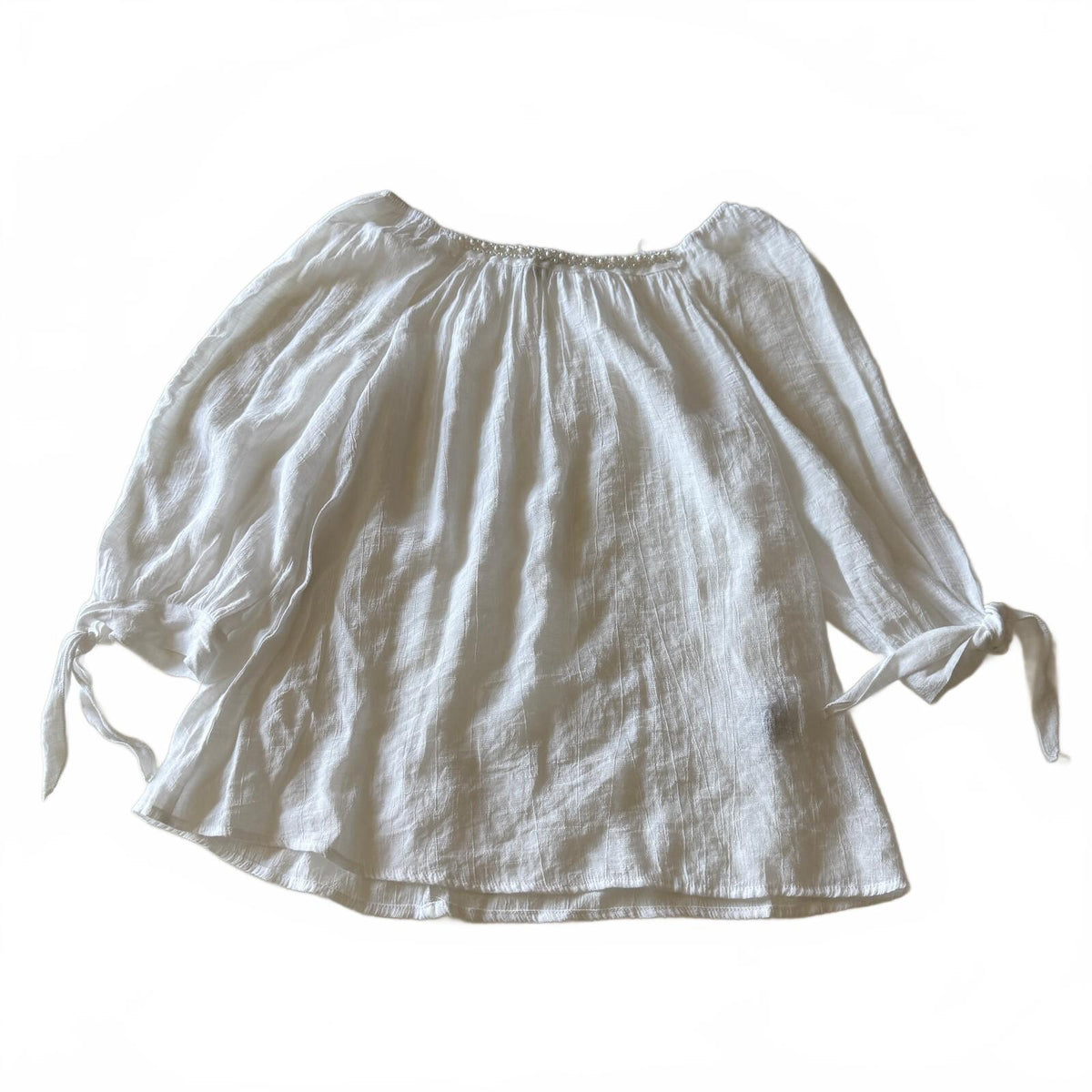 Mlle Gabrielle White Off Shoulder Pearl Trim Boho Top Cottagecore Fairycore Sz S
