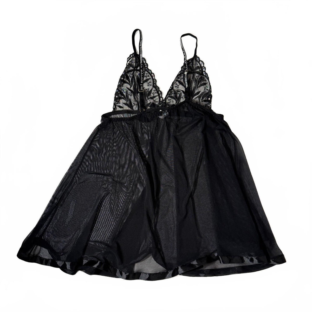 Y2K Mesh Babydoll Sheer Sparkly Bling Chemise Lingerie Slip Dress Sequin Detail