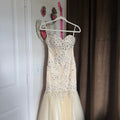 Ivory Lace Crystal Beaded Mermaid Wedding Dress Corset Back High Low Sz Small