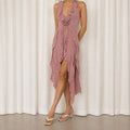 Murci Soft Romantic Ruffled Formal Dress with Floral Accent Women's 8