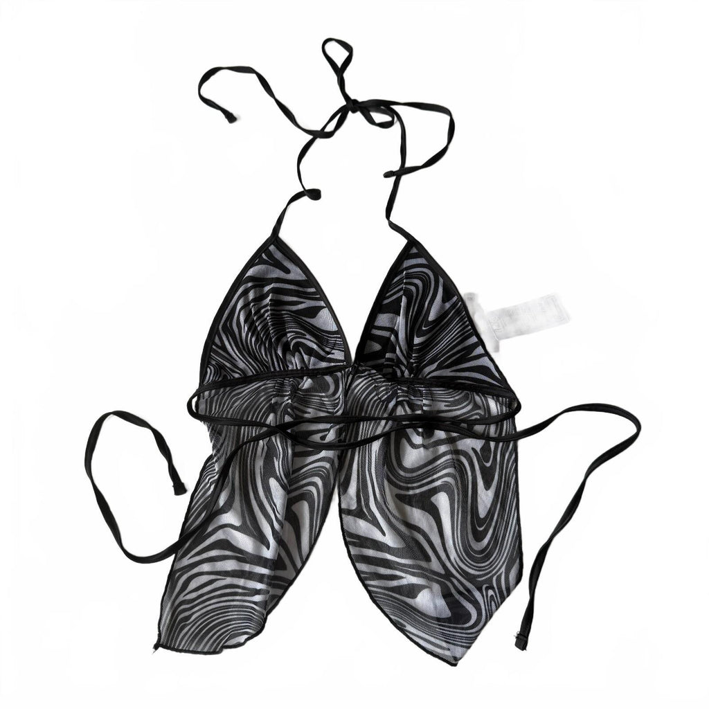 Adika Women's Sheer Zebra Print Halter Top Size XS Black and White